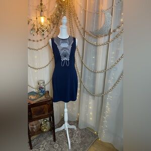 Gianni Bini Blue and Silver Embellished Mini Sheath Dress